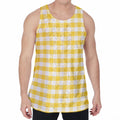 Yellow And White Gingham Pattern Print Men's Velvet Tank Top