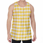 Yellow And White Gingham Pattern Print Men's Velvet Tank Top