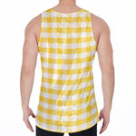 Yellow And White Gingham Pattern Print Men's Velvet Tank Top
