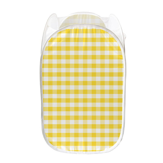 Yellow And White Gingham Pattern Print Mesh Laundry Hamper
