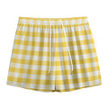 Yellow And White Gingham Pattern Print Mesh Shorts