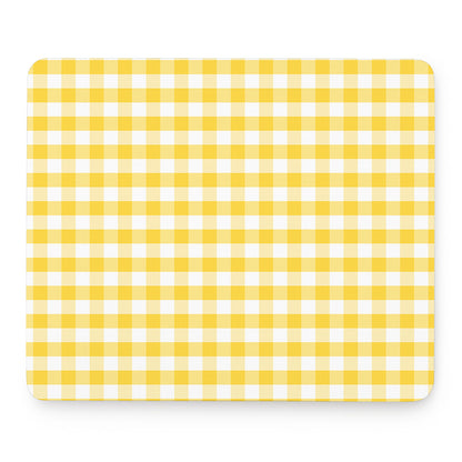 Yellow And White Gingham Pattern Print Mouse Pad