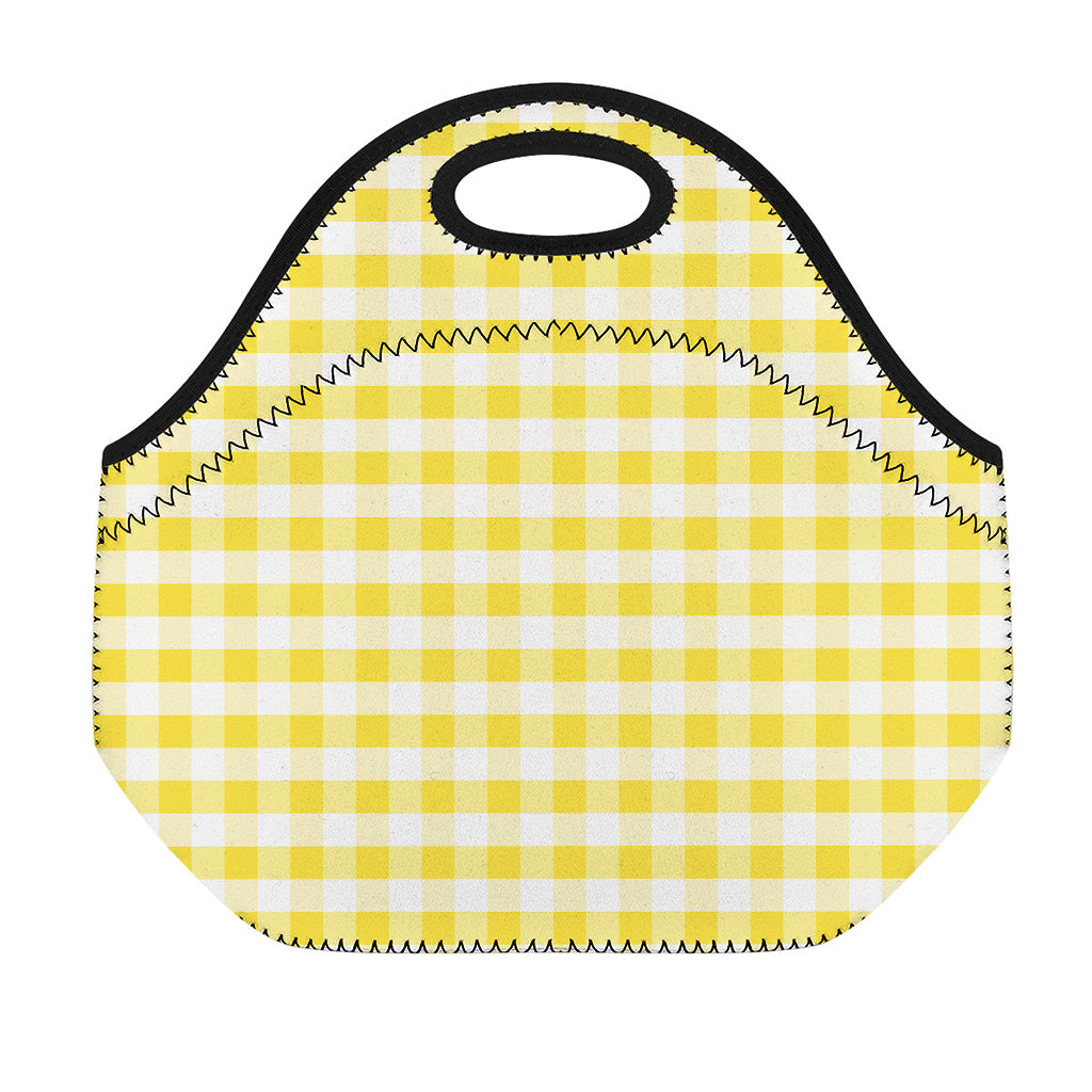 Yellow And White Gingham Pattern Print Neoprene Lunch Bag