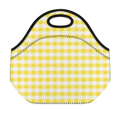 Yellow And White Gingham Pattern Print Neoprene Lunch Bag
