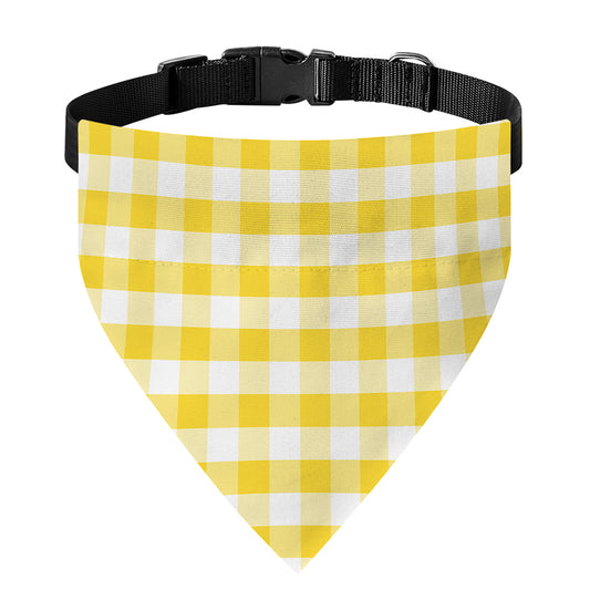 Yellow And White Gingham Pattern Print Over The Collar Dog Bandana