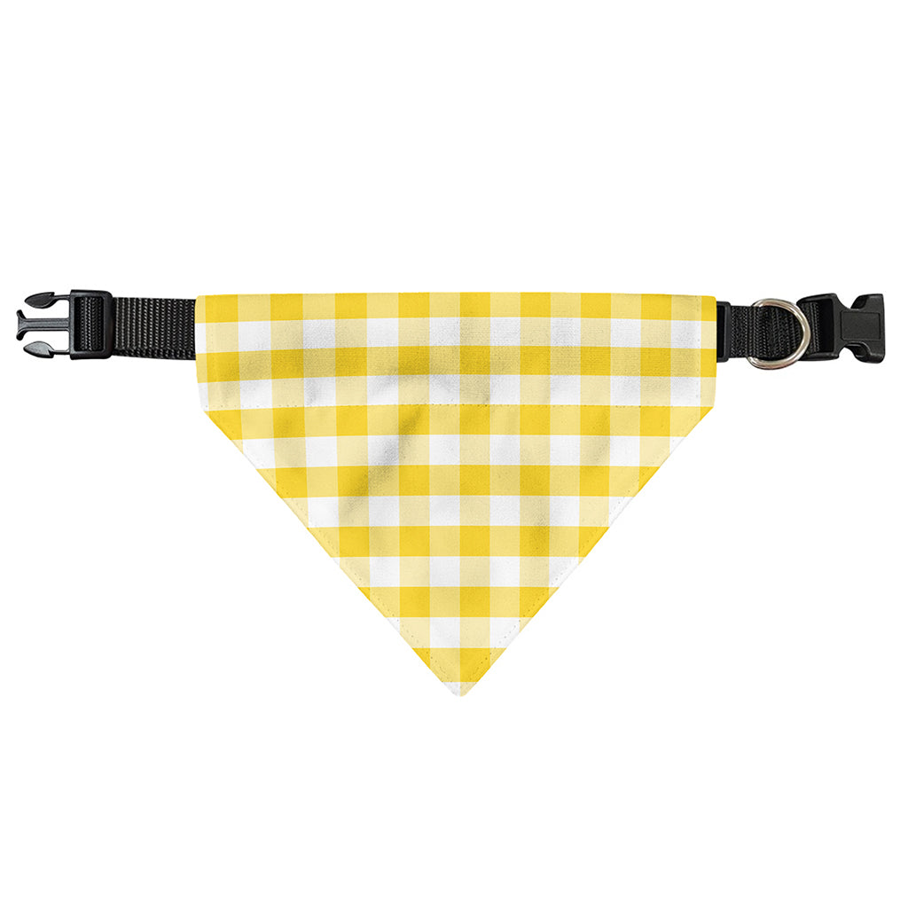 Yellow And White Gingham Pattern Print Over The Collar Dog Bandana