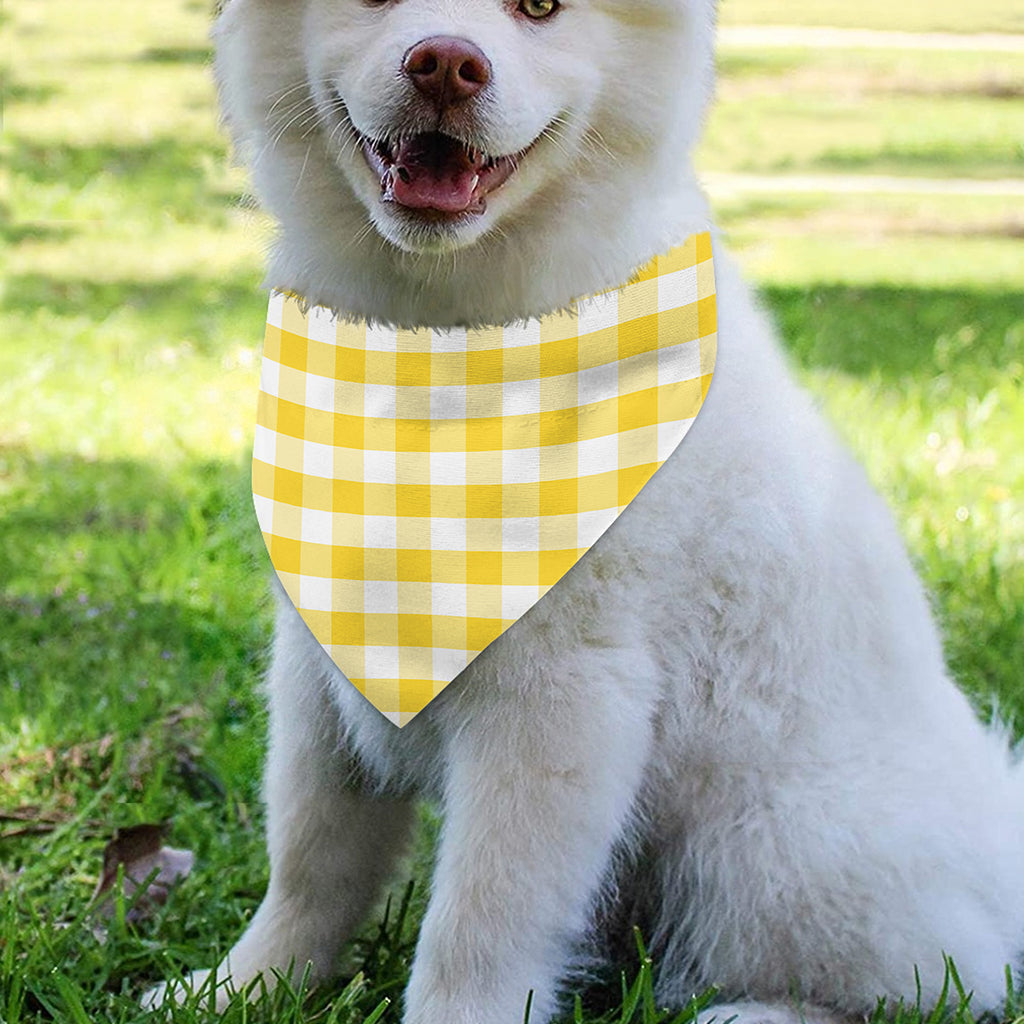 Yellow And White Gingham Pattern Print Over The Collar Dog Bandana