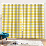 Yellow And White Gingham Pattern Print Pencil Pleat Curtains