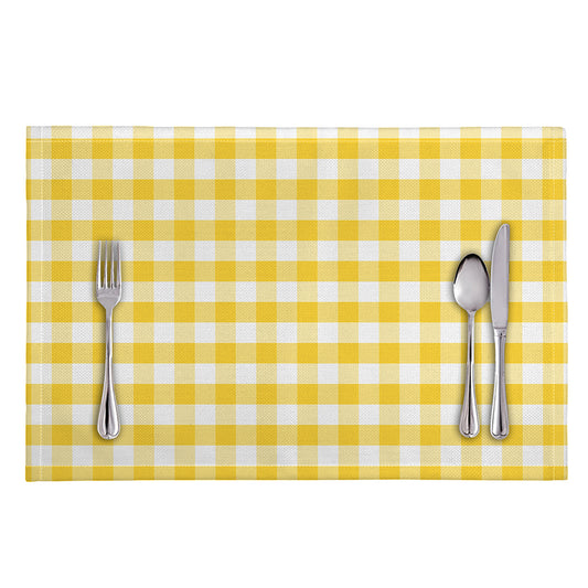 Yellow And White Gingham Pattern Print Placemat