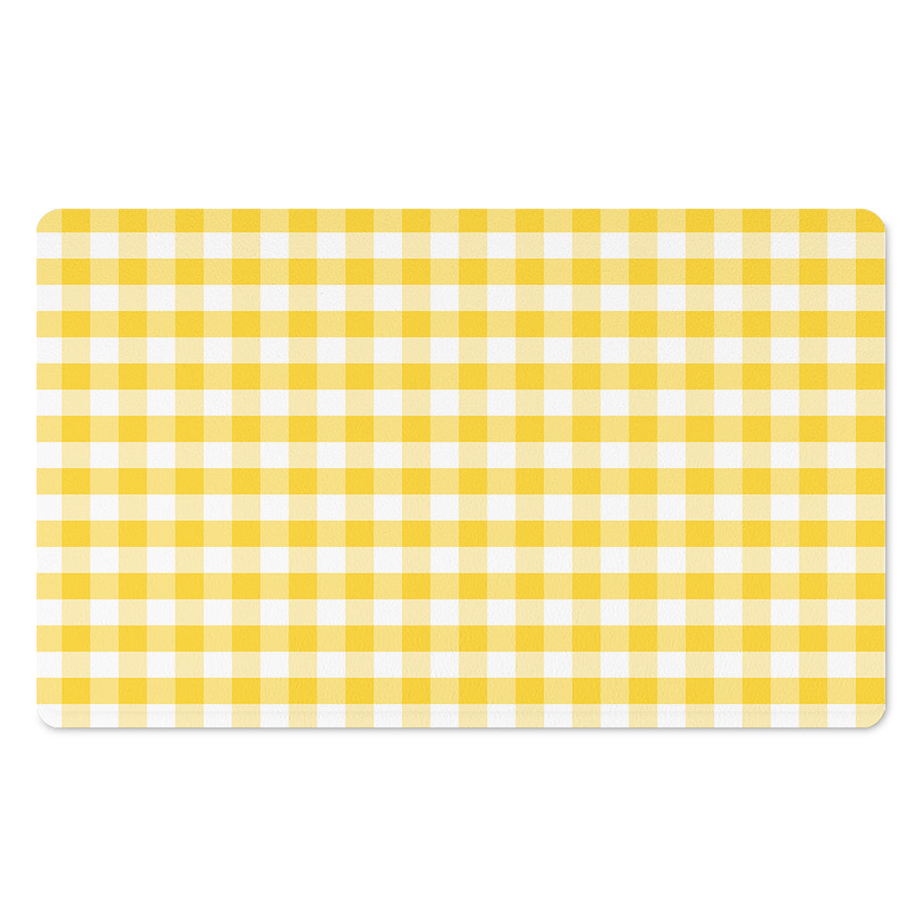 Yellow And White Gingham Pattern Print Polyester Doormat