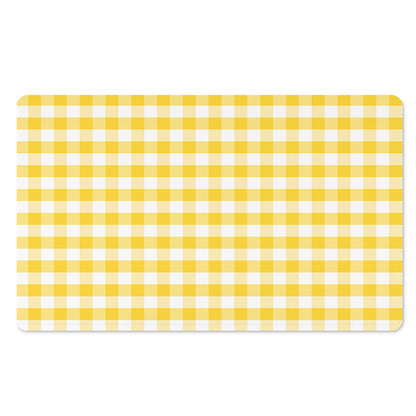 Yellow And White Gingham Pattern Print Polyester Doormat