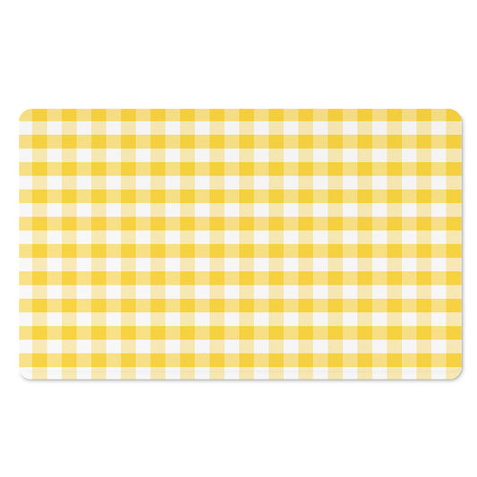 Yellow And White Gingham Pattern Print Polyester Doormat