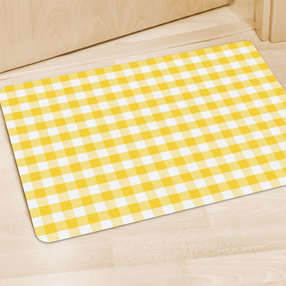 Yellow And White Gingham Pattern Print Polyester Doormat