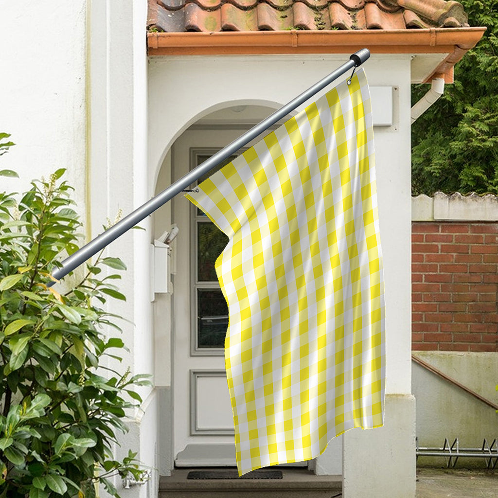 Yellow And White Gingham Pattern Print Polyester Flag