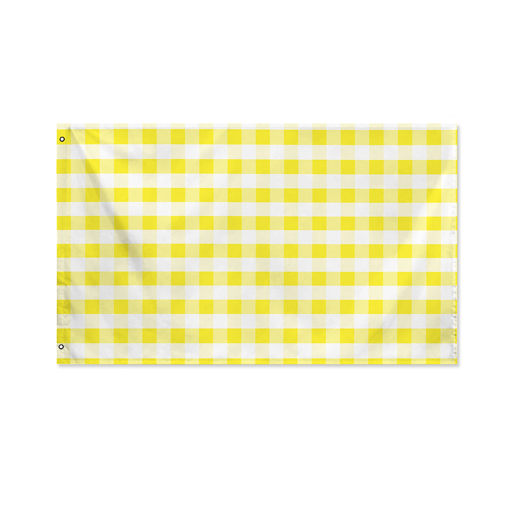 Yellow And White Gingham Pattern Print Polyester Flag
