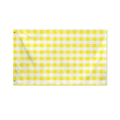 Yellow And White Gingham Pattern Print Polyester Flag