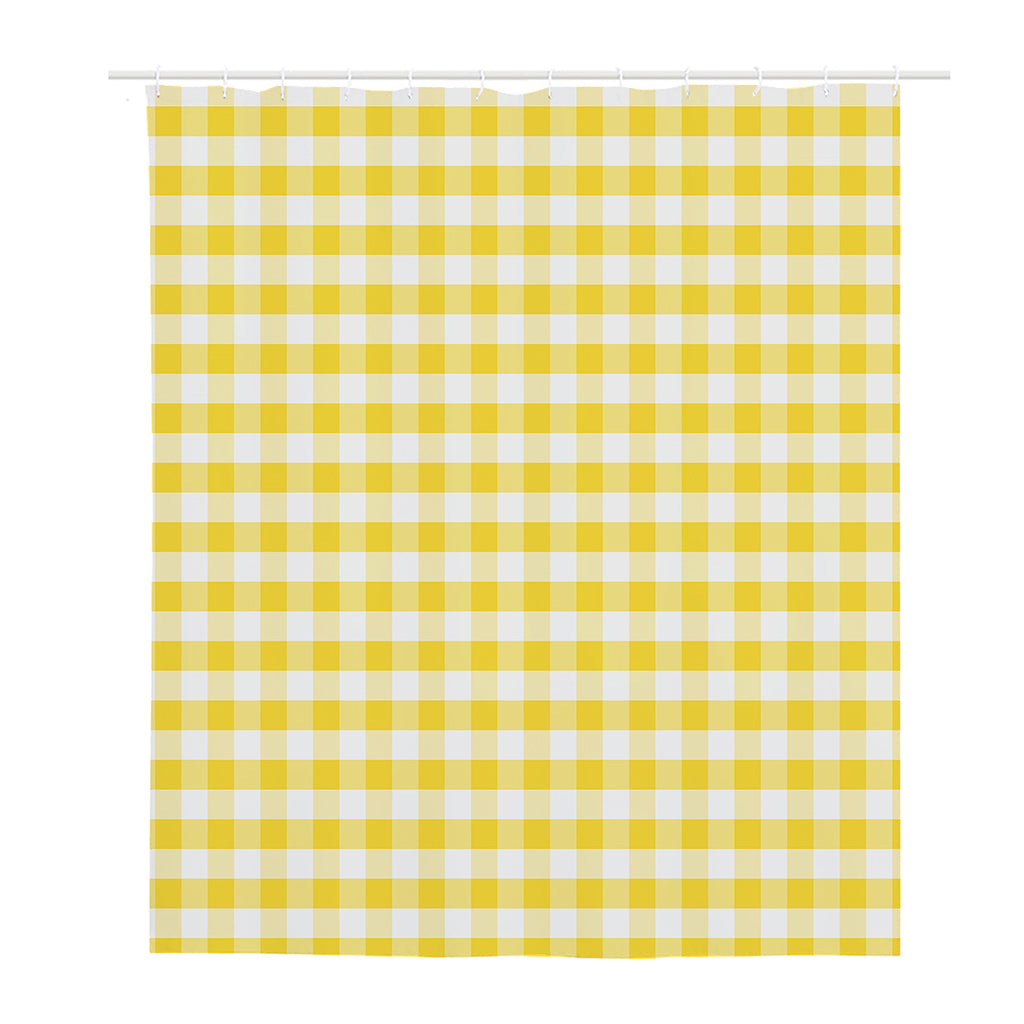 Yellow And White Gingham Pattern Print Polyester Shower Curtain