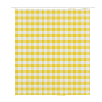 Yellow And White Gingham Pattern Print Polyester Shower Curtain