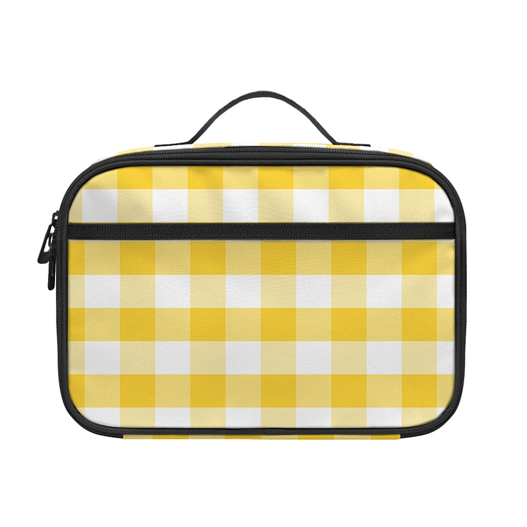Yellow And White Gingham Pattern Print Portable Lunch Bag