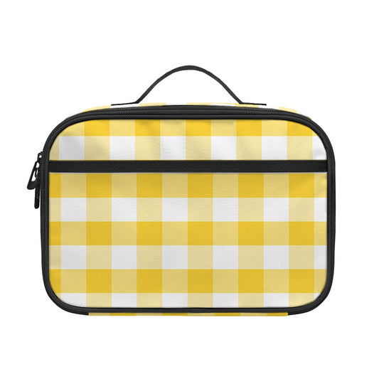 Yellow And White Gingham Pattern Print Portable Lunch Bag