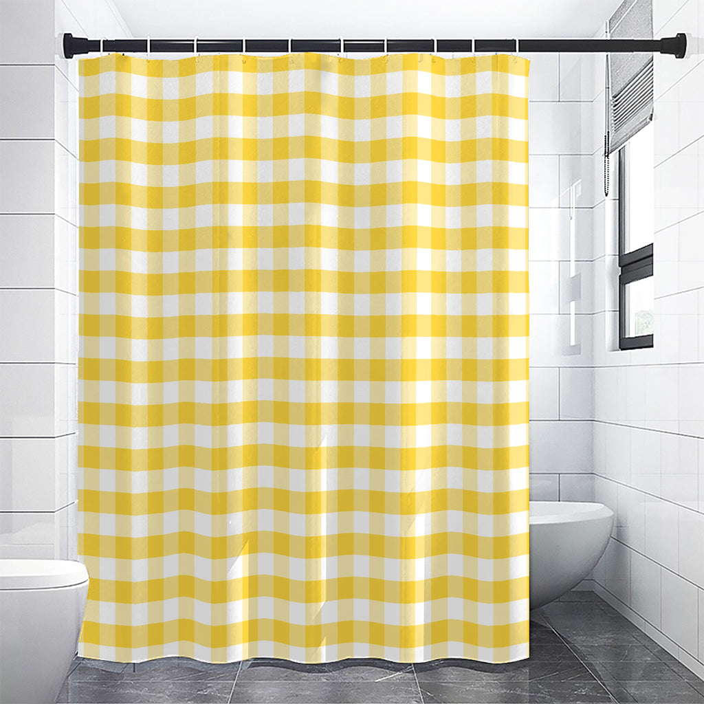 Yellow And White Gingham Pattern Print Premium Shower Curtain
