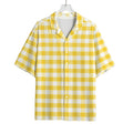 Yellow And White Gingham Pattern Print Rayon Hawaiian Shirt
