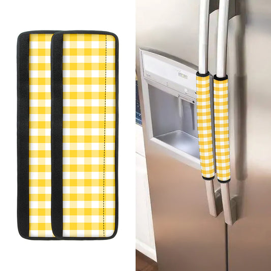 Yellow And White Gingham Pattern Print Refrigerator Handle Covers