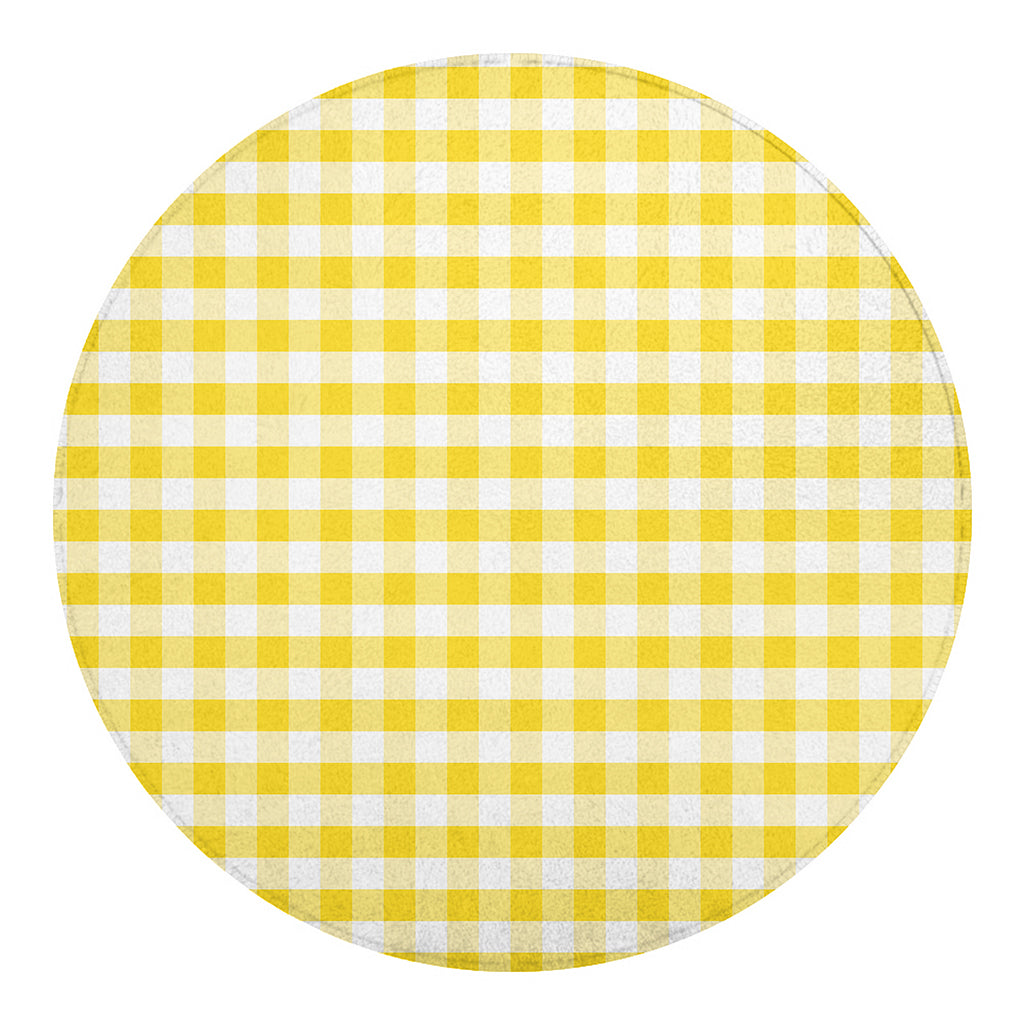 Yellow And White Gingham Pattern Print Round Blanket