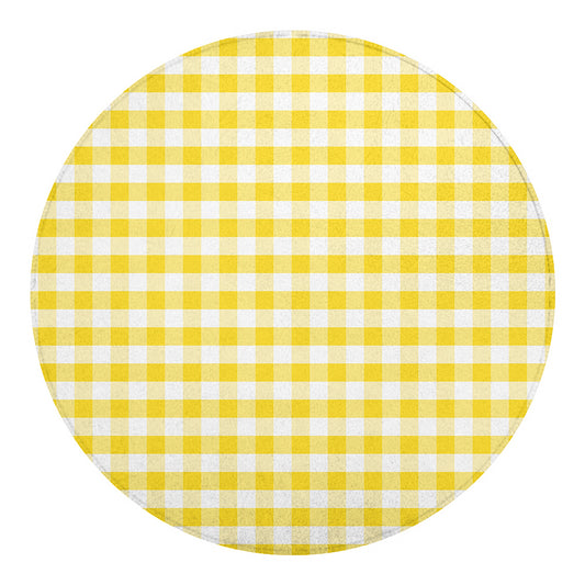 Yellow And White Gingham Pattern Print Round Blanket