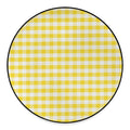 Yellow And White Gingham Pattern Print Round Floor Mat