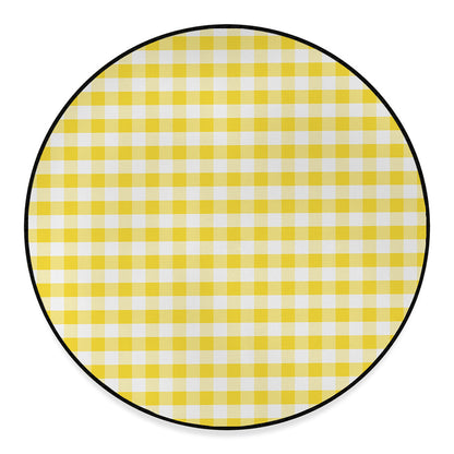 Yellow And White Gingham Pattern Print Round Floor Mat