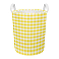 Yellow And White Gingham Pattern Print Round Laundry Basket
