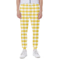 Yellow And White Gingham Pattern Print Joggers