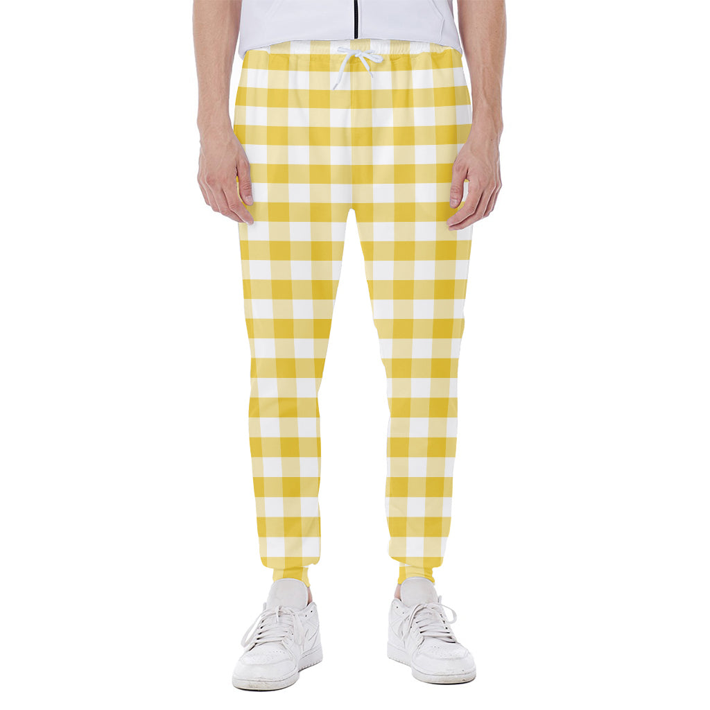 Yellow And White Gingham Pattern Print Scuba Joggers