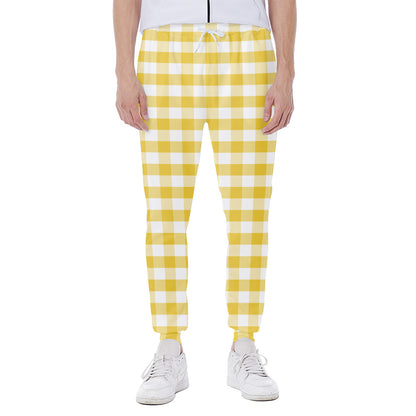 Yellow And White Gingham Pattern Print Scuba Joggers
