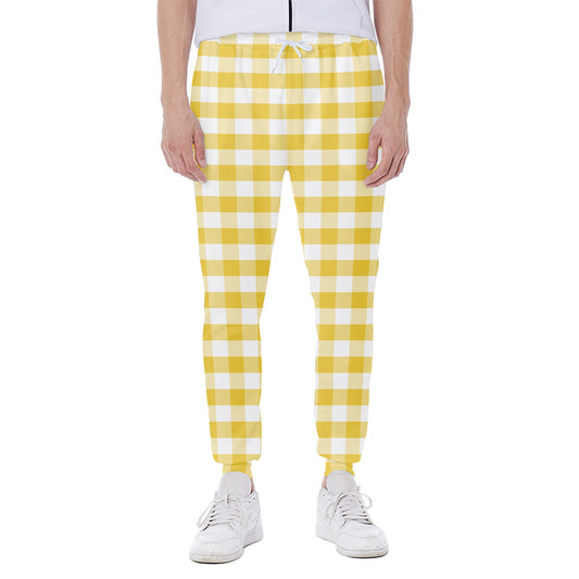 Yellow And White Gingham Pattern Print Scuba Joggers