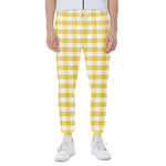 Yellow And White Gingham Pattern Print Scuba Joggers