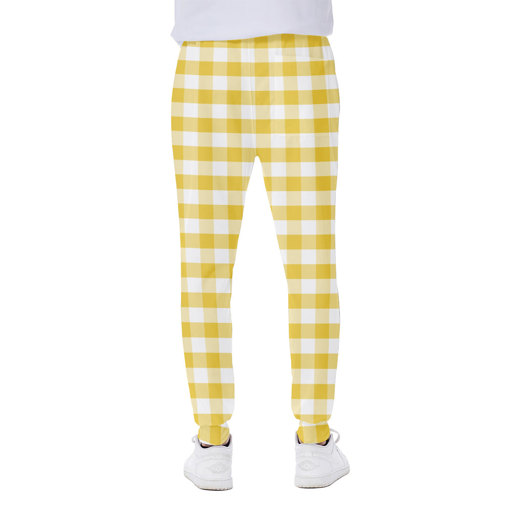 Yellow And White Gingham Pattern Print Scuba Joggers