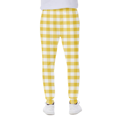 Yellow And White Gingham Pattern Print Scuba Joggers
