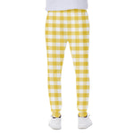Yellow And White Gingham Pattern Print Scuba Joggers