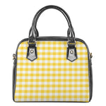 Yellow And White Gingham Pattern Print Shoulder Handbag