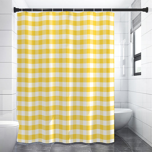 Yellow And White Gingham Pattern Print Shower Curtain