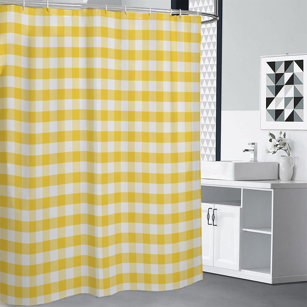 Yellow And White Gingham Pattern Print Shower Curtain