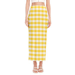 Yellow And White Gingham Pattern Print Side Slit Maxi Skirt
