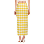 Yellow And White Gingham Pattern Print Side Slit Maxi Skirt