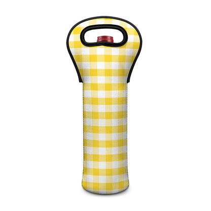 Yellow And White Gingham Pattern Print Single Neoprene Wine Tote