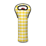 Yellow And White Gingham Pattern Print Single Neoprene Wine Tote
