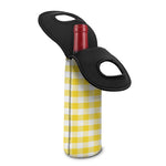 Yellow And White Gingham Pattern Print Single Neoprene Wine Tote