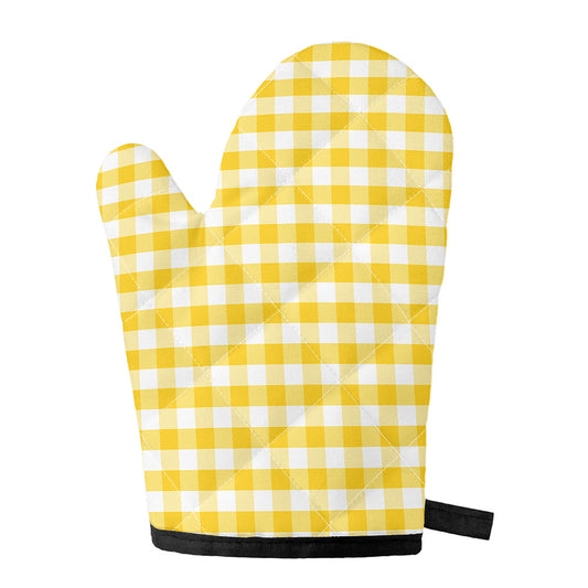 Yellow And White Gingham Pattern Print Single Oven Mitt
