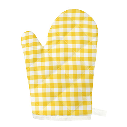 Yellow And White Gingham Pattern Print Single Oven Mitt